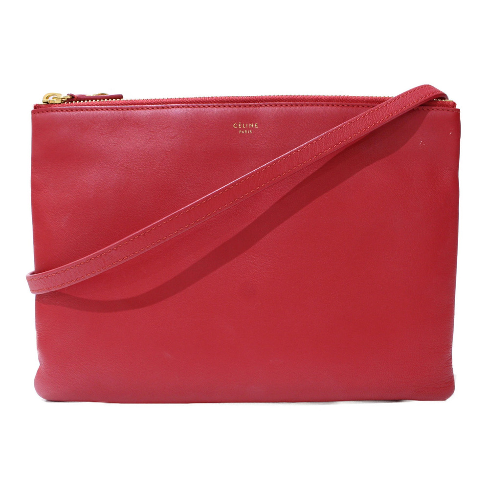 CELINE Trio Leather Red Shoulder Bag